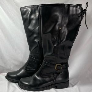 Black David Tate Faux Leather Knee High Lace Up Boots Wide Calf Size 6.5 WW